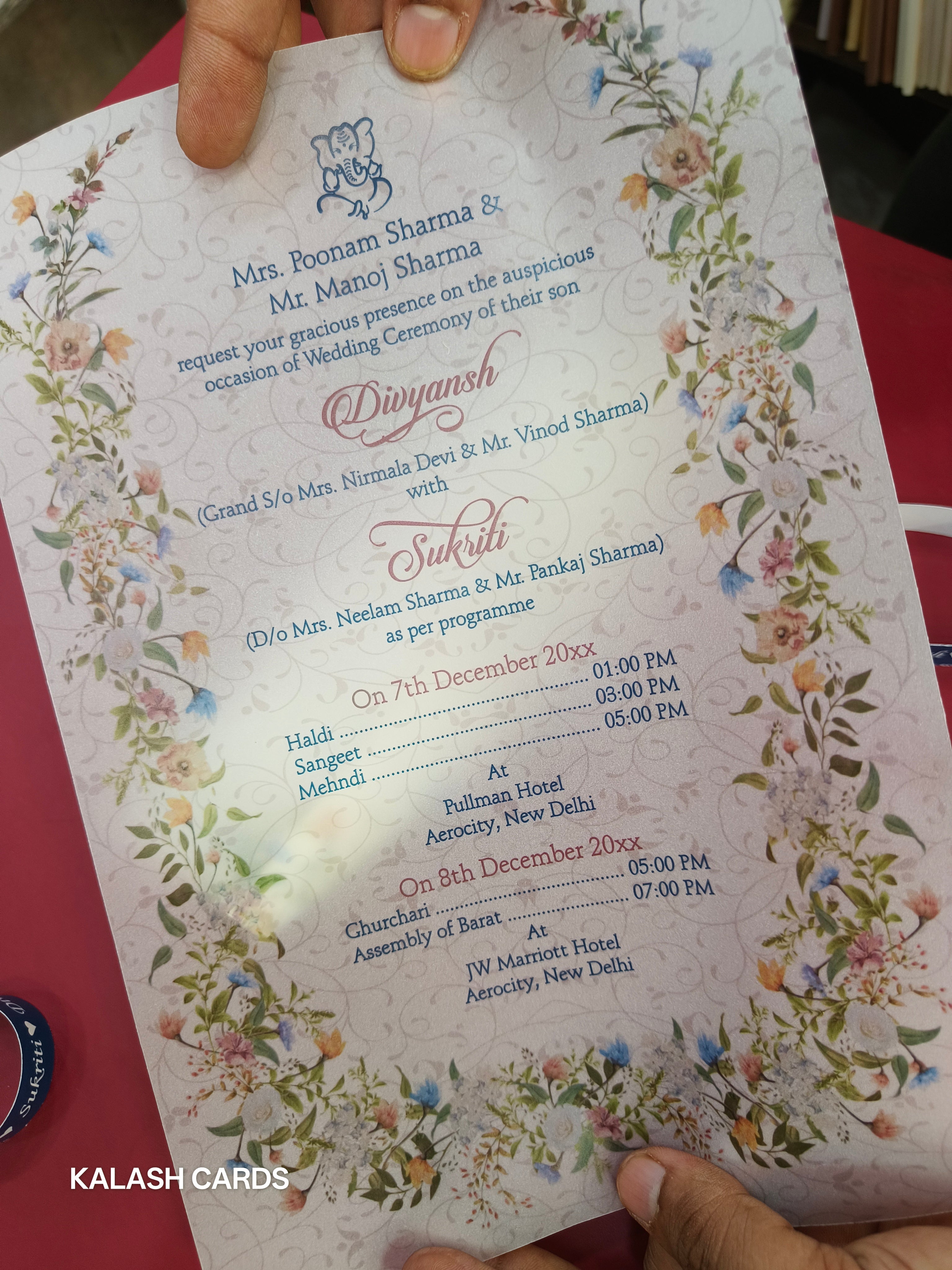 KL2152 Luxury Translucent Scroll Wedding Card with Matching Box Cover and Personalised Band-Kalash Cards