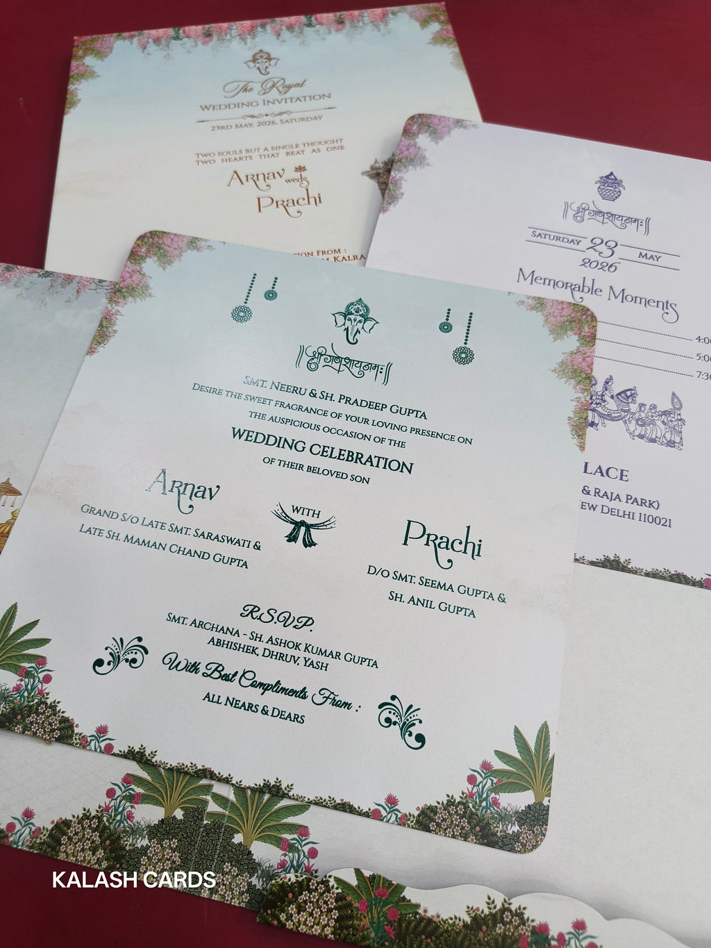 KLB528 Raja Rani Theme Premium Gold Foil Design Semi Box Paper Wedding Card (2 Page)-Kalash Cards