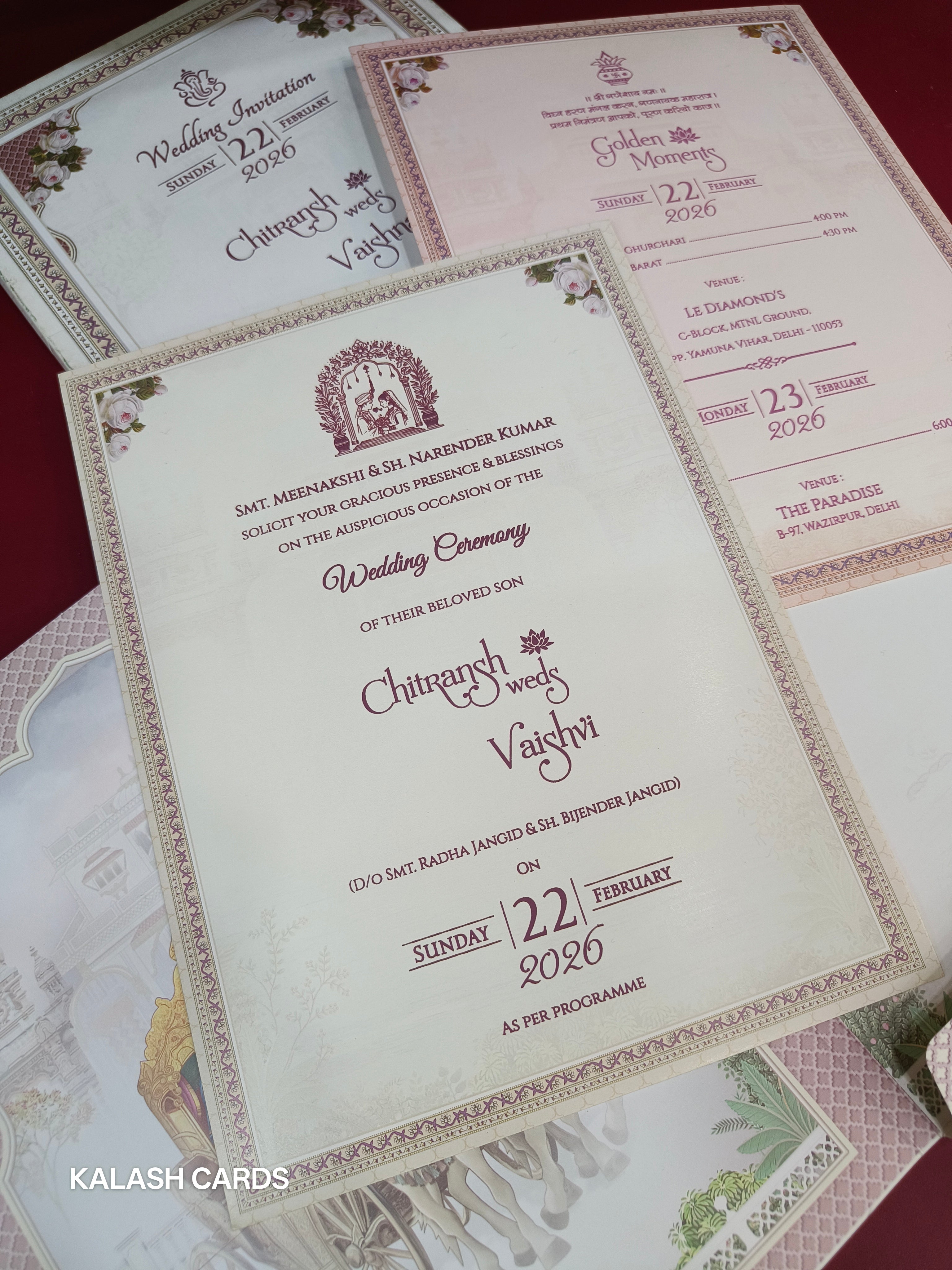 KLB531 Raja Rani Design Semi Box Paper Wedding Card (2 Page)-Kalash Cards