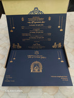 KL9003 Royal Blue Floral Design Lasercut Wedding Box with Laser Cut Couple Name and 2 Fold Page Card-Kalash Cards