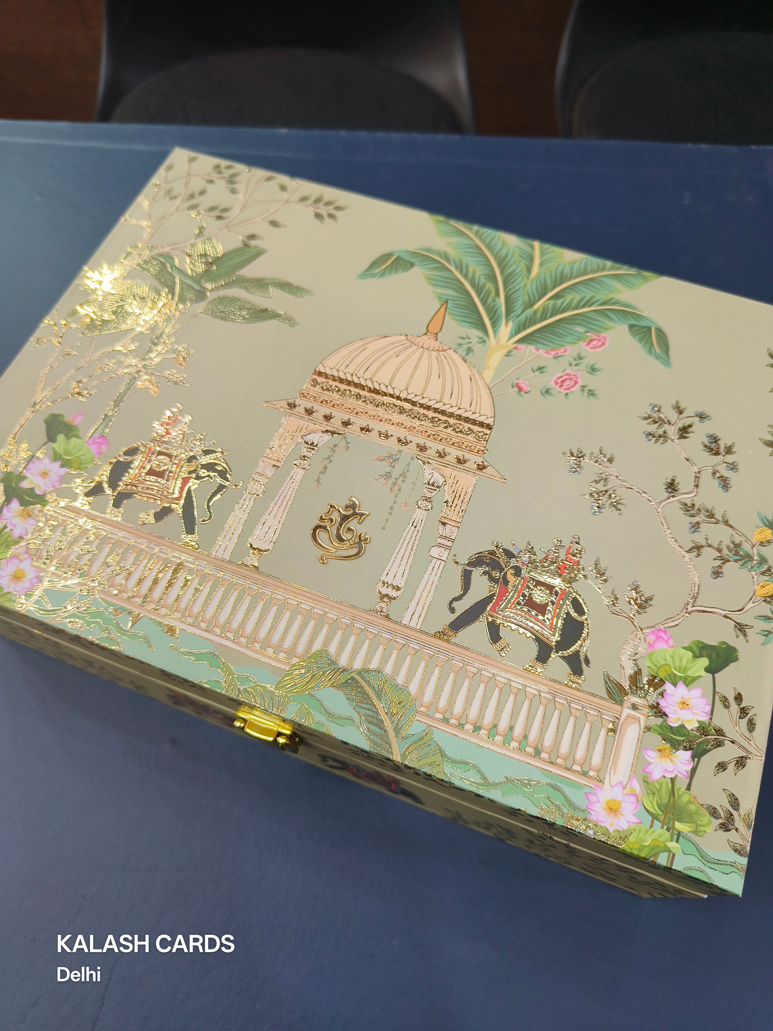 KL9026 Exclusive Elephant Design Luxury Gift Box with 2 Page Translucent Cover Card (2 Jars)-Kalash Cards