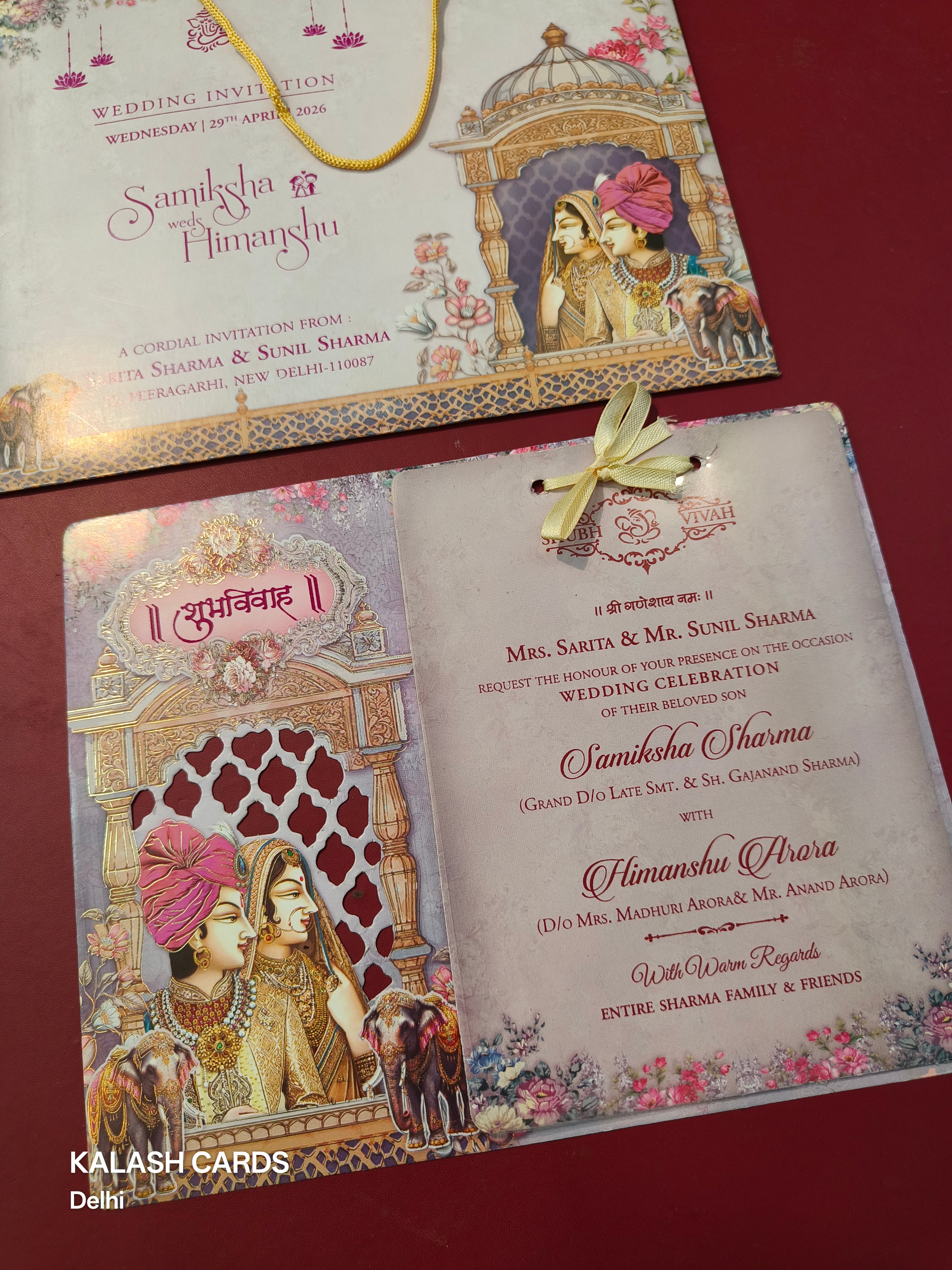 KLB564 Raja Rani Design Carry Bag Paper Wedding Card (2 Page & 1 Transparent PVC)-Kalash Cards