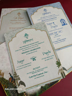 KLB513 Royal Elephant Theme Hardboard Padding Thick Wedding Card (2 Page & 1 Etched Mirror)-Kalash Cards