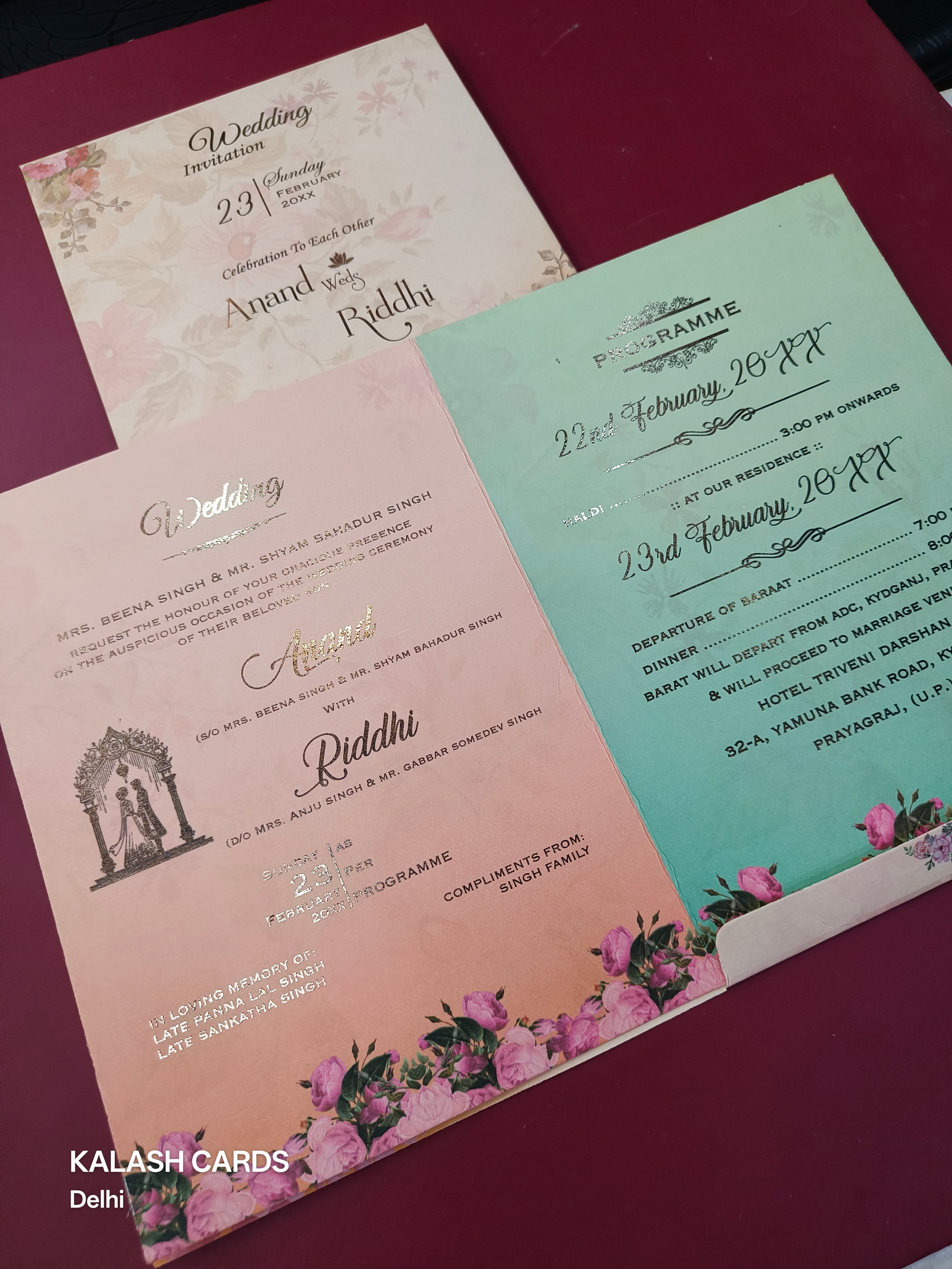 KLB1502 Premium Gold Foil Print Paper Wedding Card (2 Page)-Kalash Cards