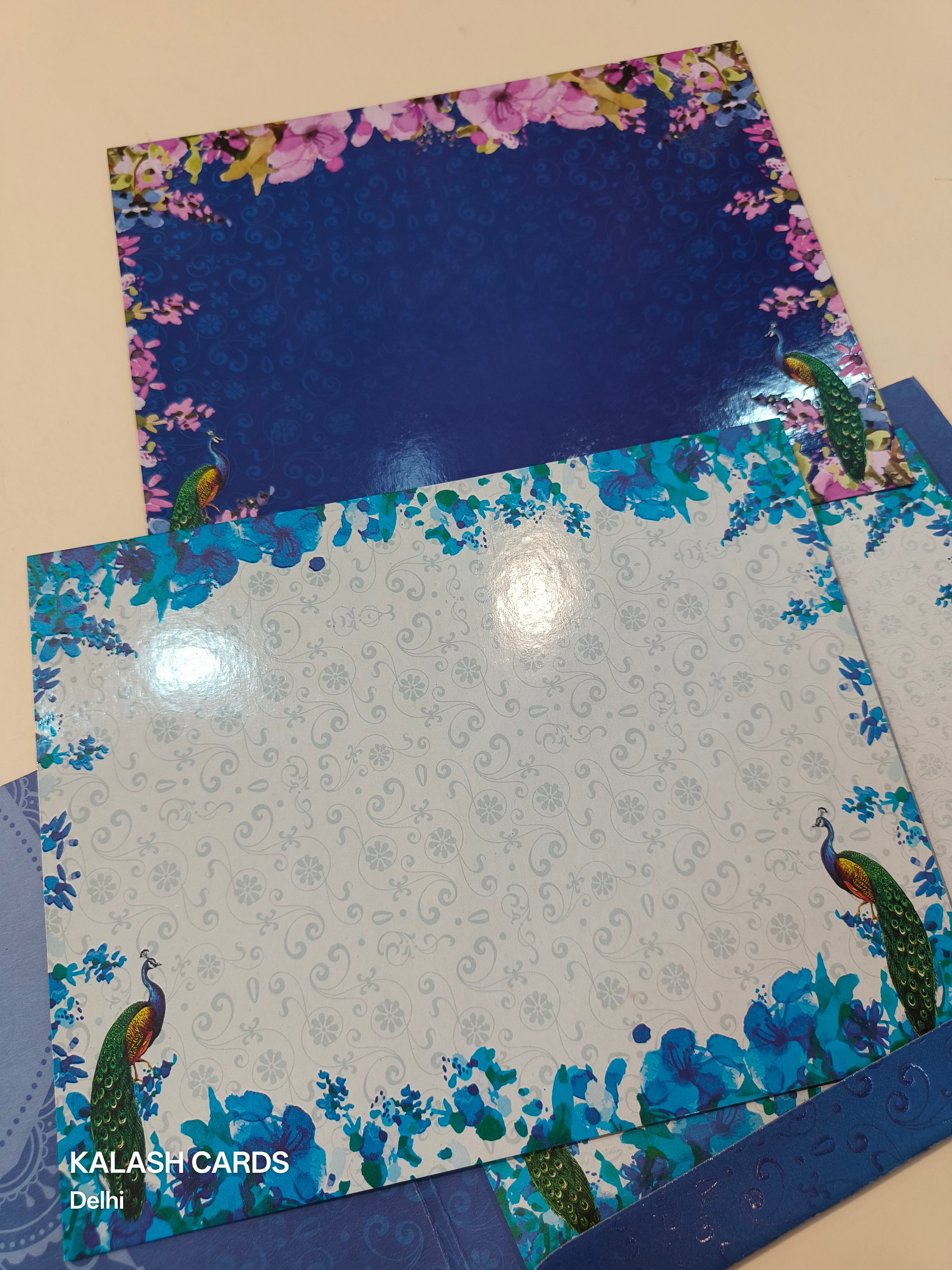KL0195 Peacock Design Semi Box Paper Wedding Card (2 Page)-Kalash Cards