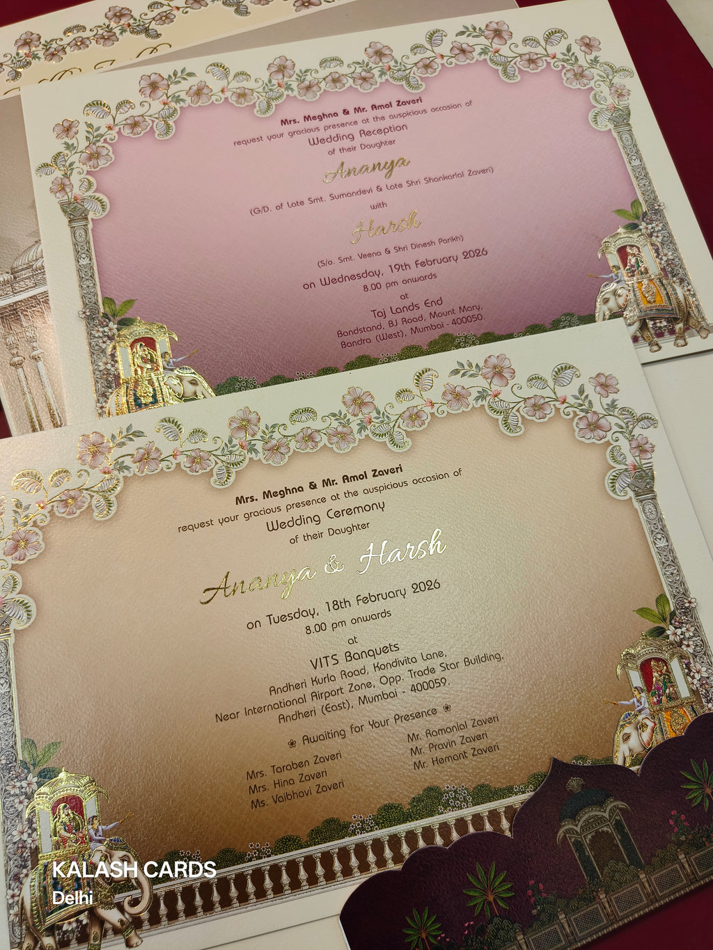 KLB523 Royal Elephant Theme Laser Cut Work Hardboard Padding Thick Wedding Card (2 Thick Page & Acrylic Couple Initial)-Kalash Cards