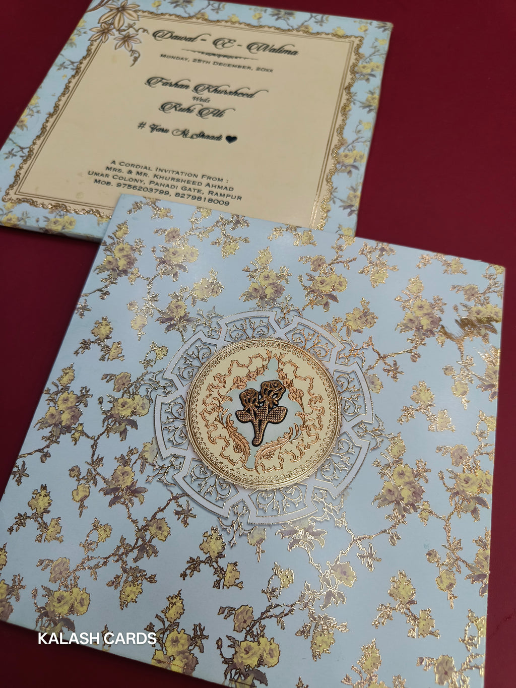 KLB519 Floral Design Semi Box Paper Wedding Card (2 Page)-Kalash Cards
