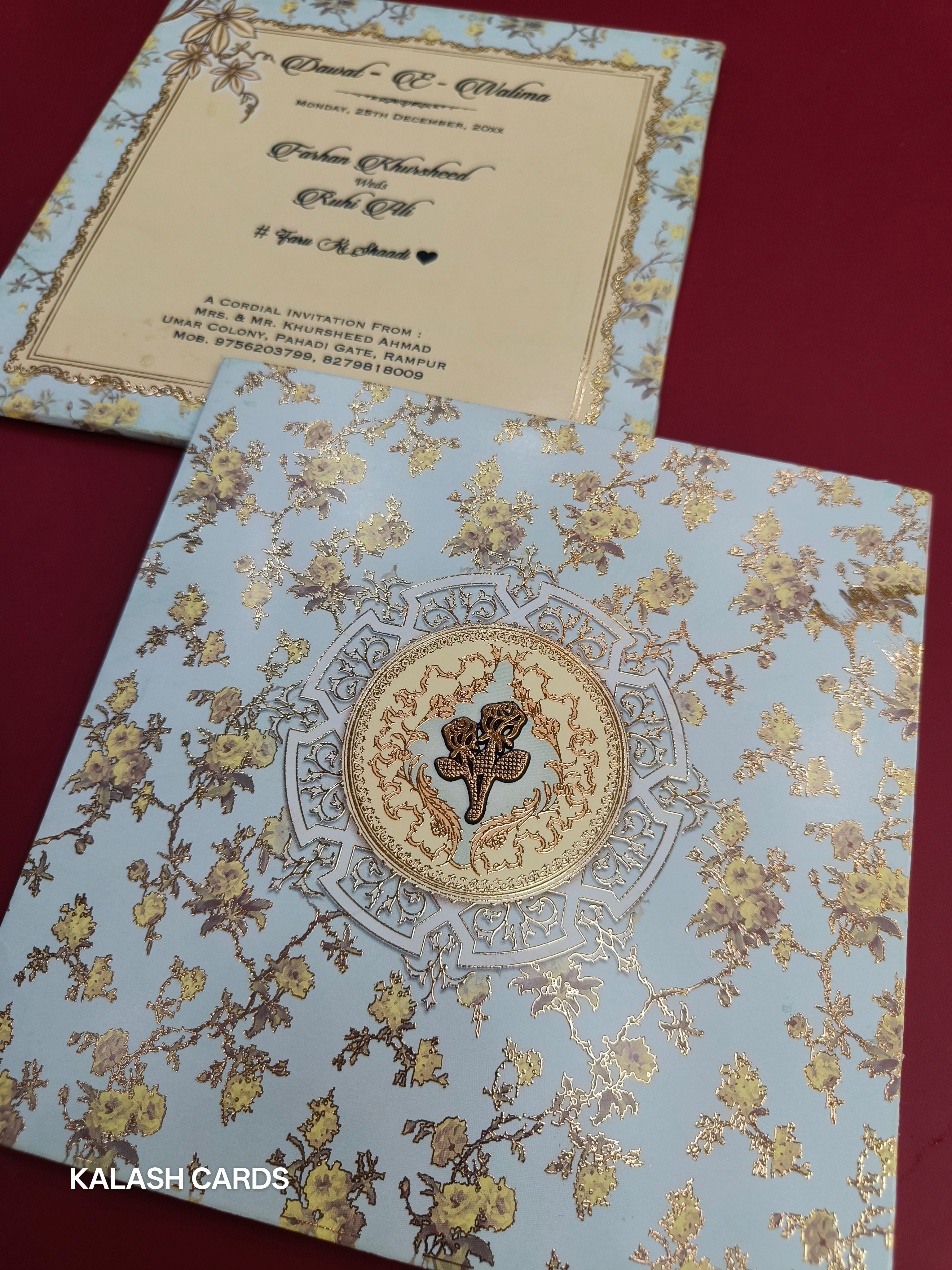KLB519 Floral Design Semi Box Paper Wedding Card (2 Page)-Kalash Cards