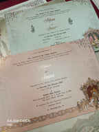KLB529 Pastel Green Raja Rani Theme Laser Cut Work Hardboard Padding Thick Wedding Card (2 Thick Page)-Kalash Cards