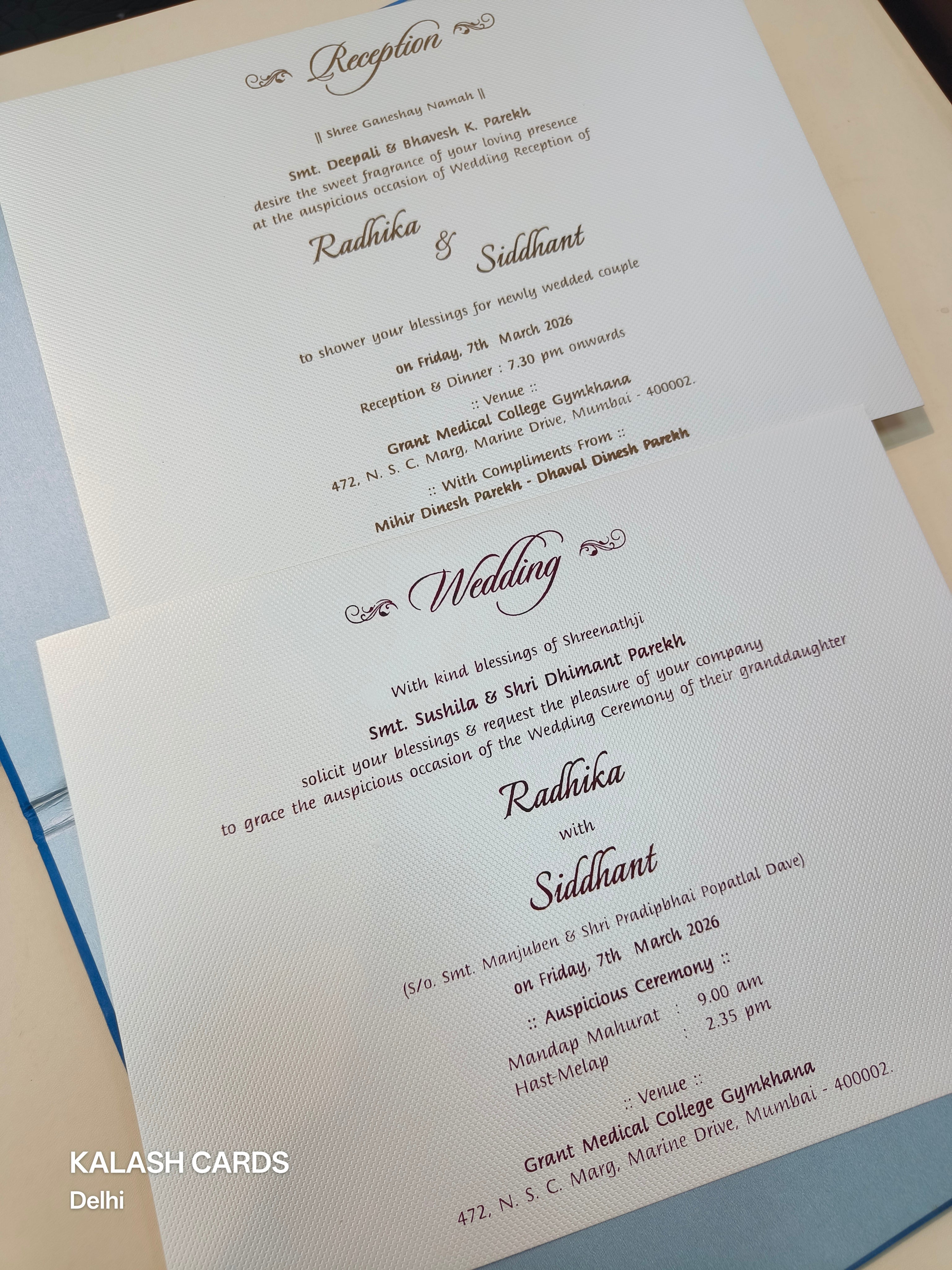 KLB506 Royal Floral Theme Velvet Hardboard Padding Thick Wedding Card (2 Page)-Kalash Cards