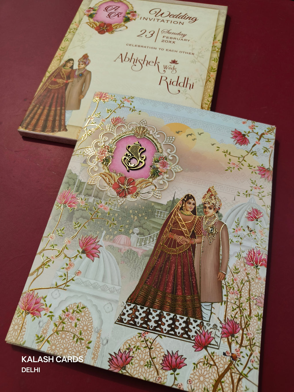 KL0278 Semi Box Dulha Dulhan Paper Wedding Card (2 Page)-Kalash Cards