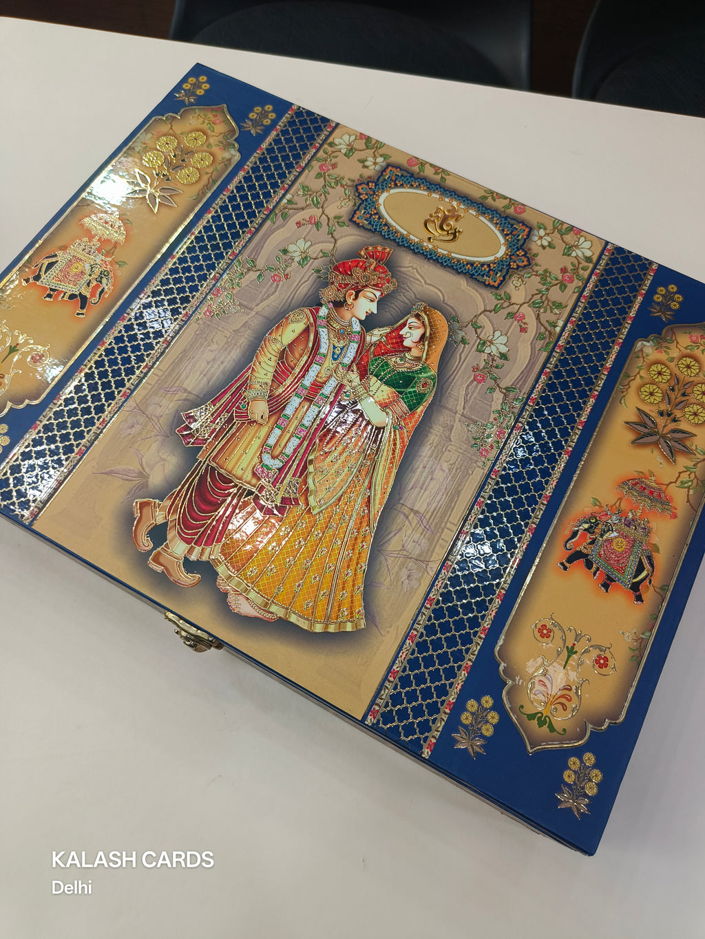 KL9040 Royal Raja Rani Design Luxury Gift Box with 2 Printed Page Cards (2 Jars)-Kalash Cards