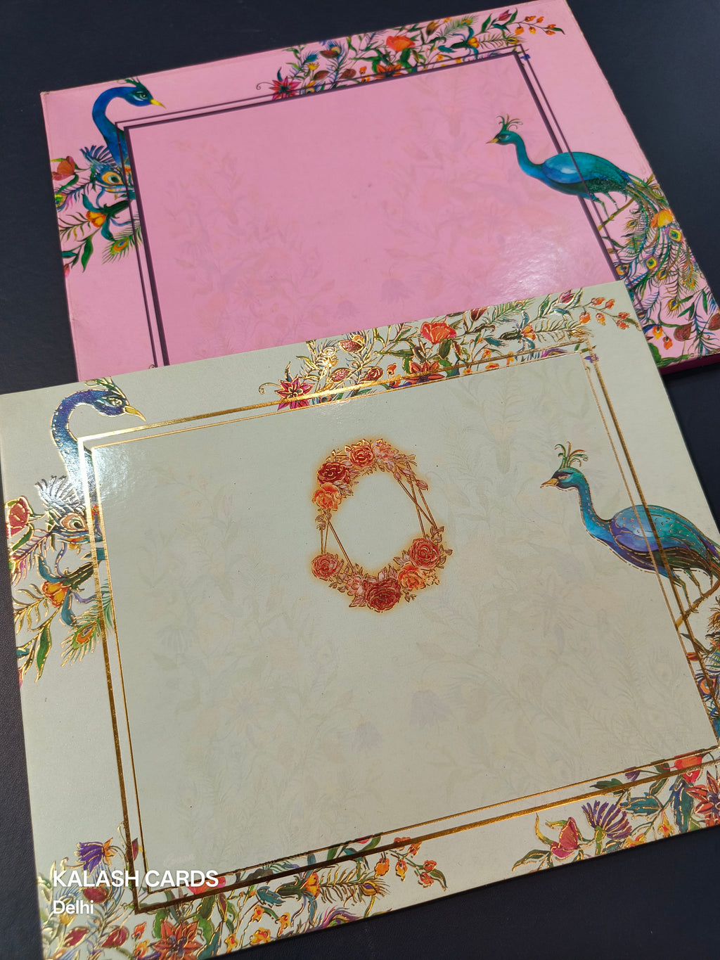 KL0194 Peacock Design Semi Box Paper Wedding Card (2 Page)-Kalash Cards