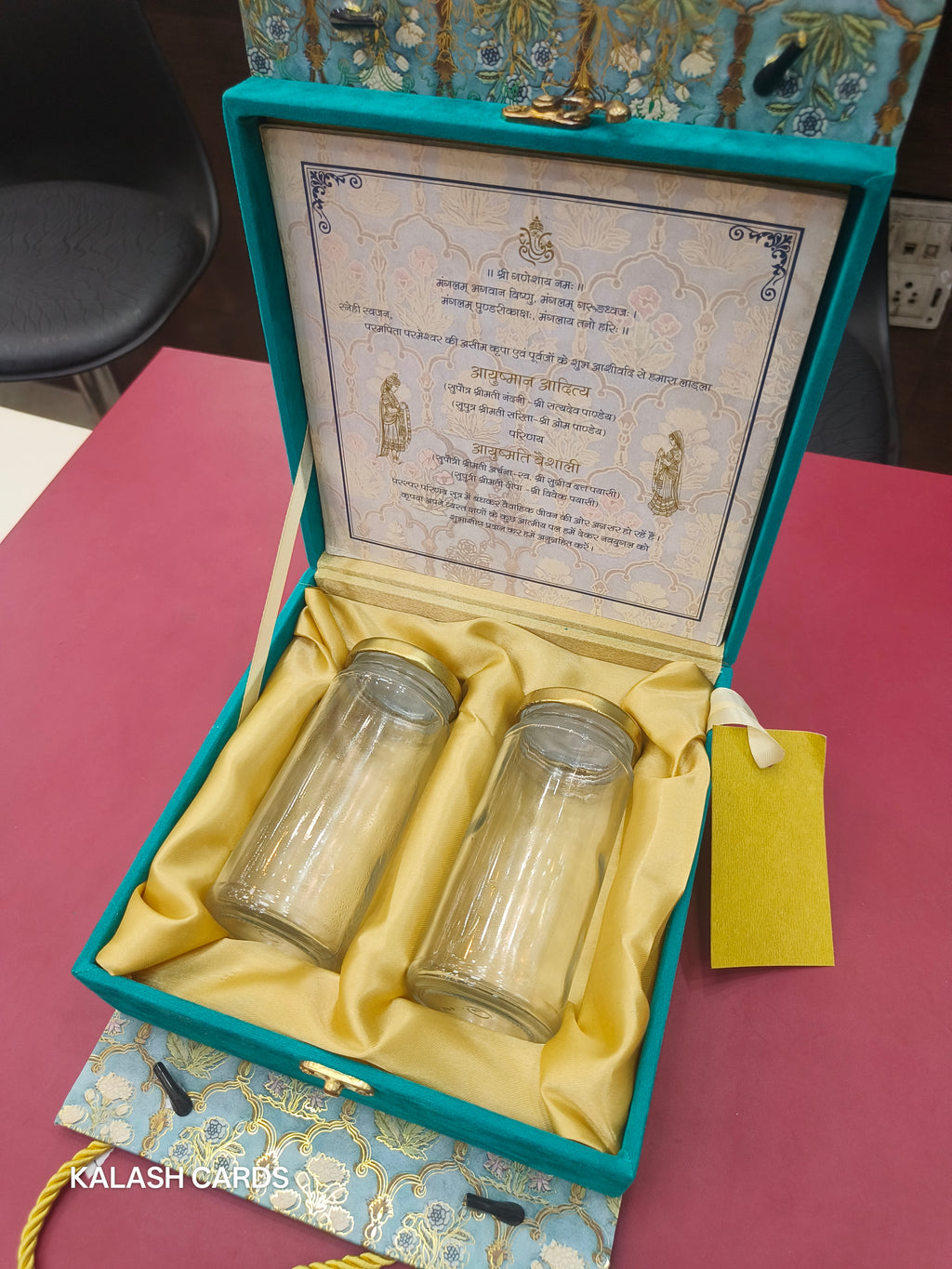 KL9025 Handbag Style MDF Dry Fruit Gift Box with 2 Printed Card Inserts (2 Jars)-Kalash Cards