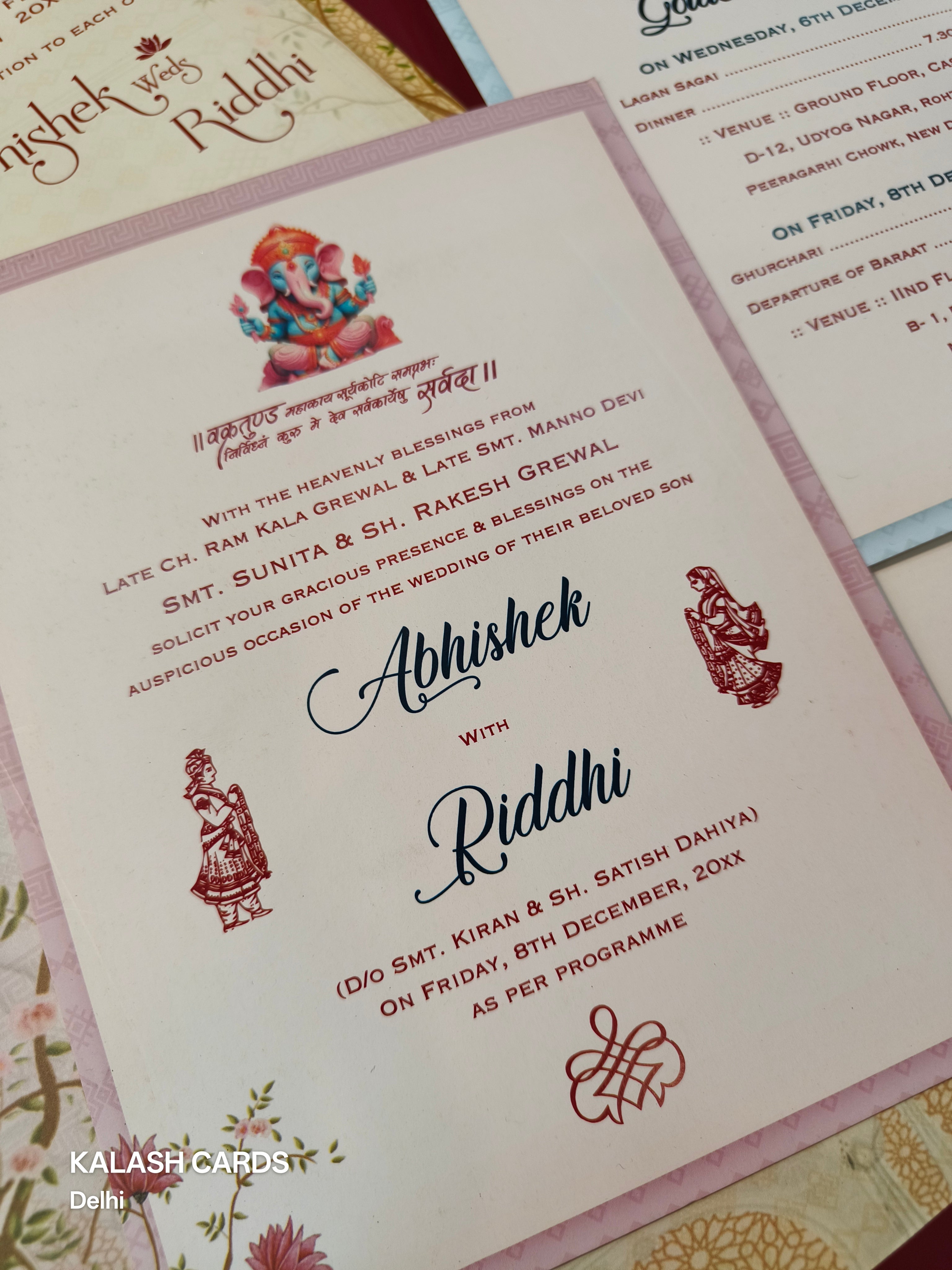 KL0278 Semi Box Dulha Dulhan Paper Wedding Card (2 Page)-Kalash Cards