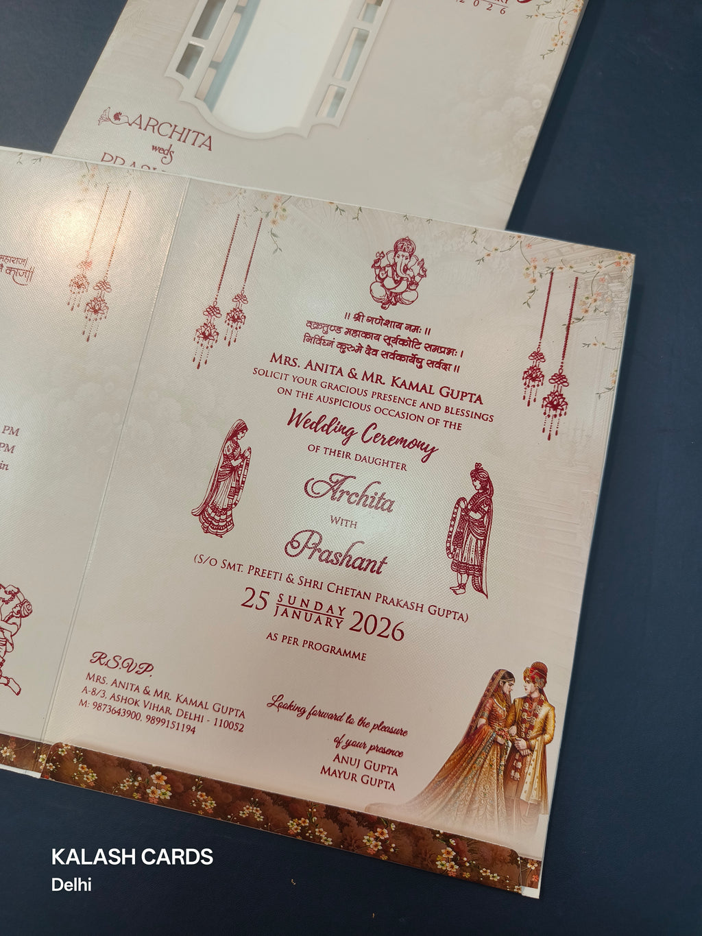 KLB584 Traditional Raja Rani Theme Paper Wedding Card (2 Page)-Kalash Cards