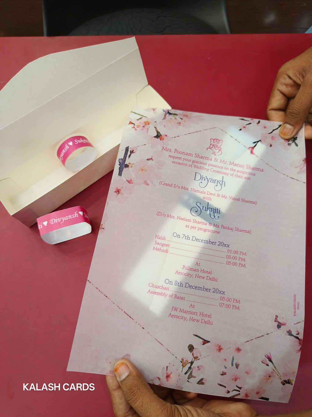 KL2143 Luxury Translucent Scroll Wedding Card with Matching Box Cover and Personalised Band-Kalash Cards