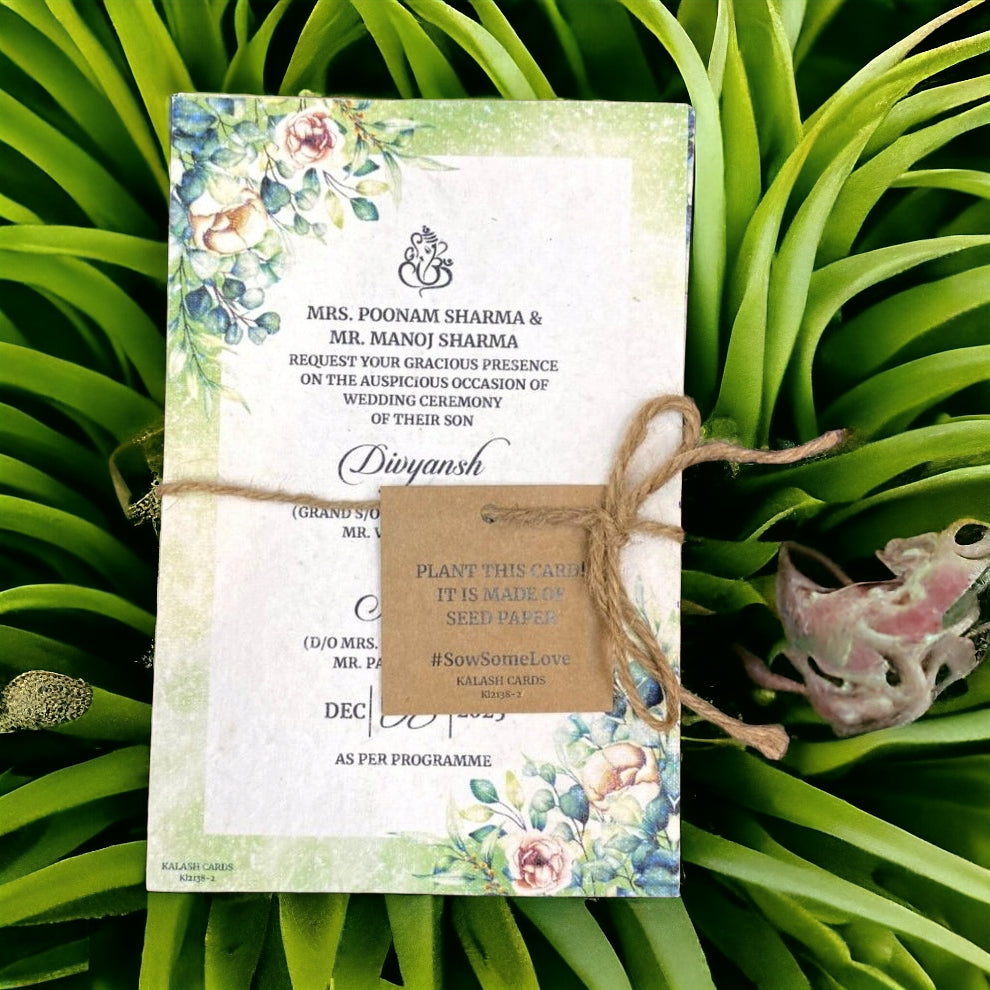 KL2138-2 Plantable Seed Paper Wedding Card - Kalash Cards