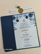 KL2176 Floral Theme Minimal Wedding Card with Flower Seal & Band (1 Page) - Pack of 10 Qty-Kalash Cards