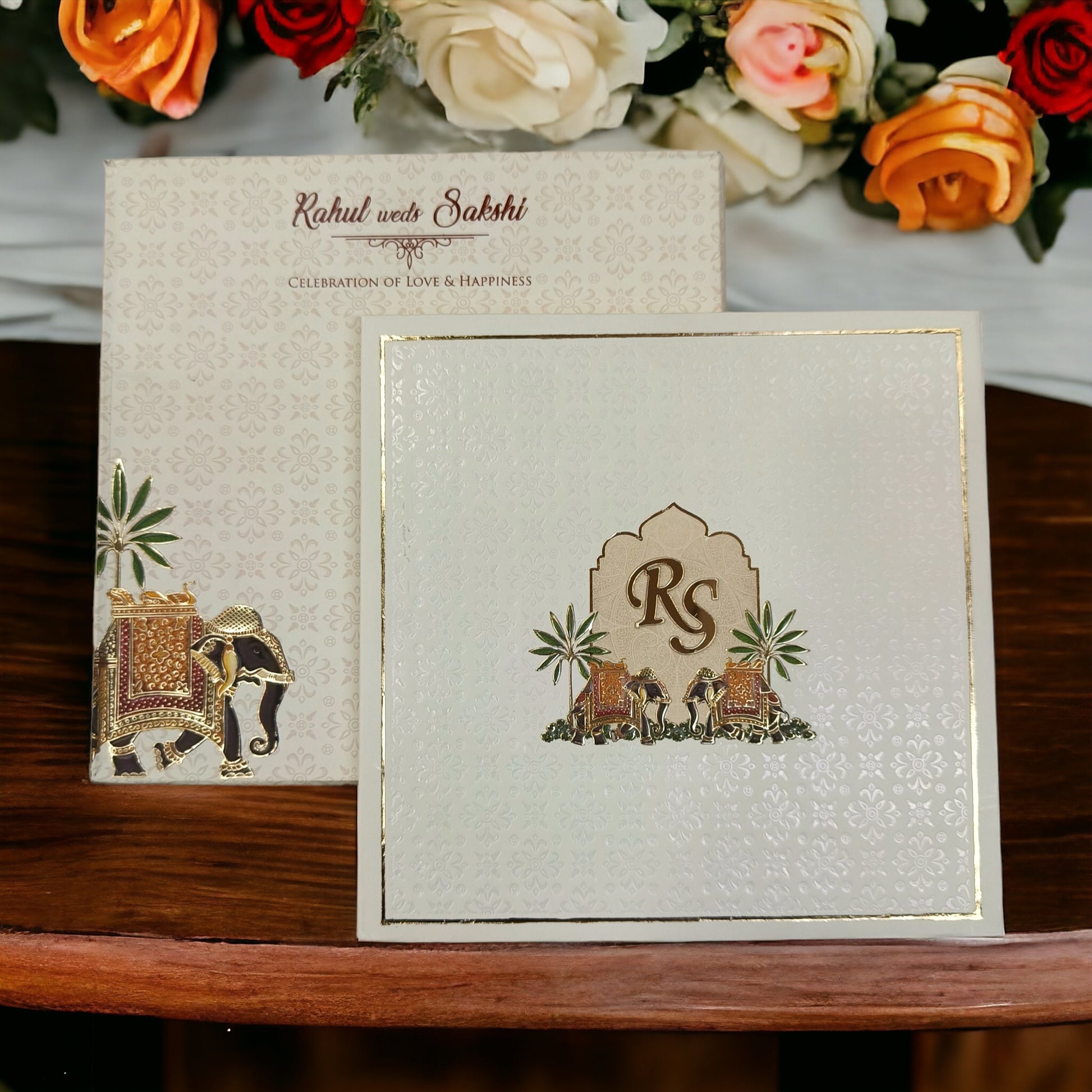 KLB564 Elephant Design Luxury Thick Wedding Card-Kalash Cards