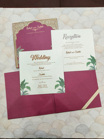 KLB691* Luxury Floral Design Hardbound Padding Thick Wedding Card with Couple Name Acrylic Mirror-Kalash Cards