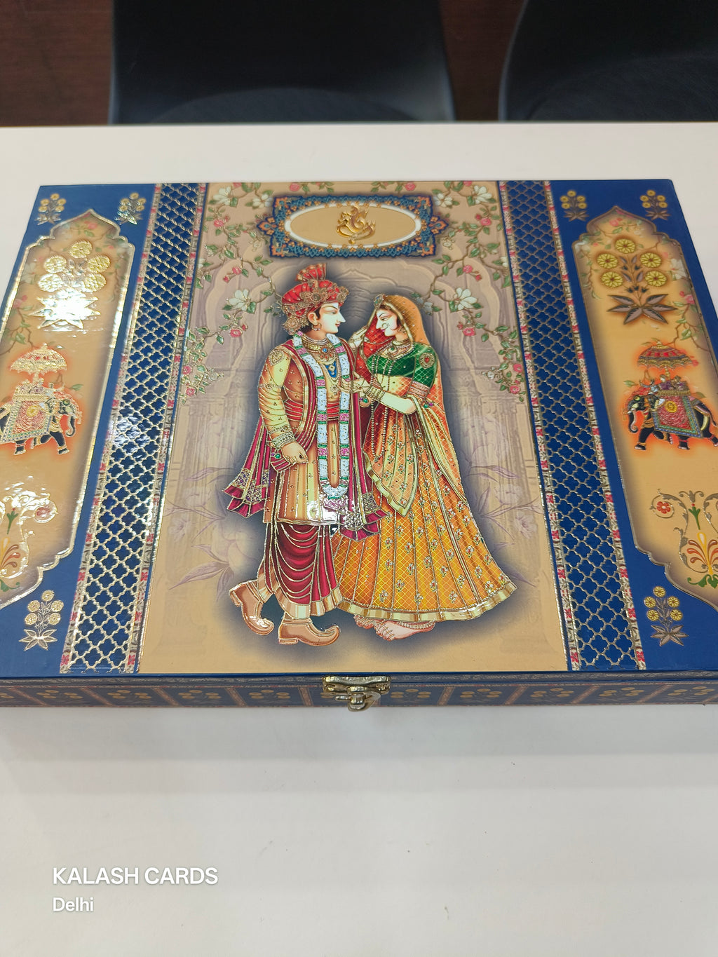 KL9040 Royal Raja Rani Design Luxury Gift Box with 2 Printed Page Cards (2 Jars)-Kalash Cards
