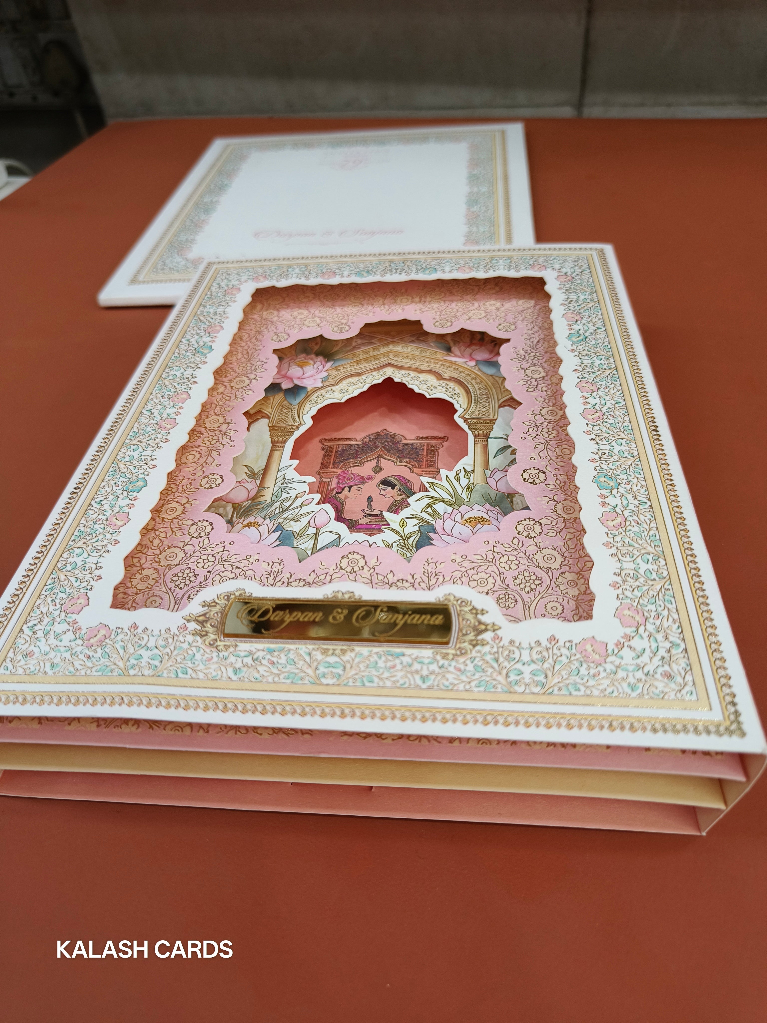 KLB565 Dulha Dulhan Floral Frame 3D Popup Semi Box Wedding Card (2 Page)-Kalash Cards