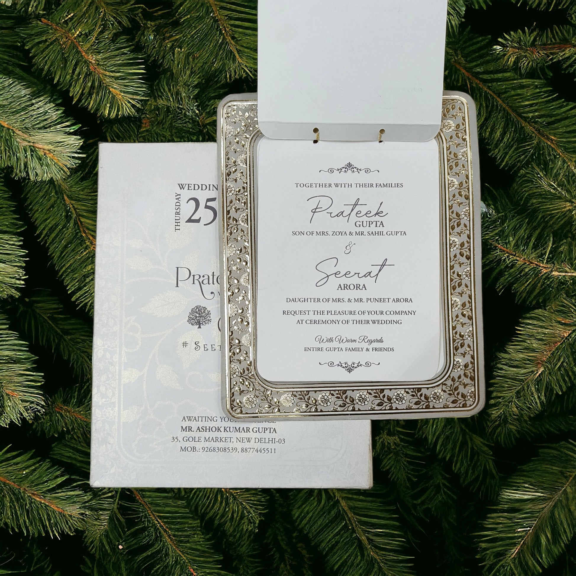 KLB570 Semi Box Paper Wedding Card with 2 Inserts & 1 Transparent Insert-Kalash Cards