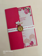 KL2156 Floral Theme Minimal Wedding Card with Flower Seal & Band (1 Page) - Pack of 10 Qty-Kalash Cards