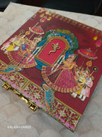 KL9006 Raja Rani Design Luxury Gift Box with 2 Printed Page Cards (4 Jars)-Kalash Cards