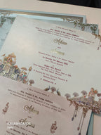 KLB520 Pastel Green Royal Barat Theme Laser Cut Work Hardboard Padding Thick Wedding Card (2 Thick Page)-Kalash Cards