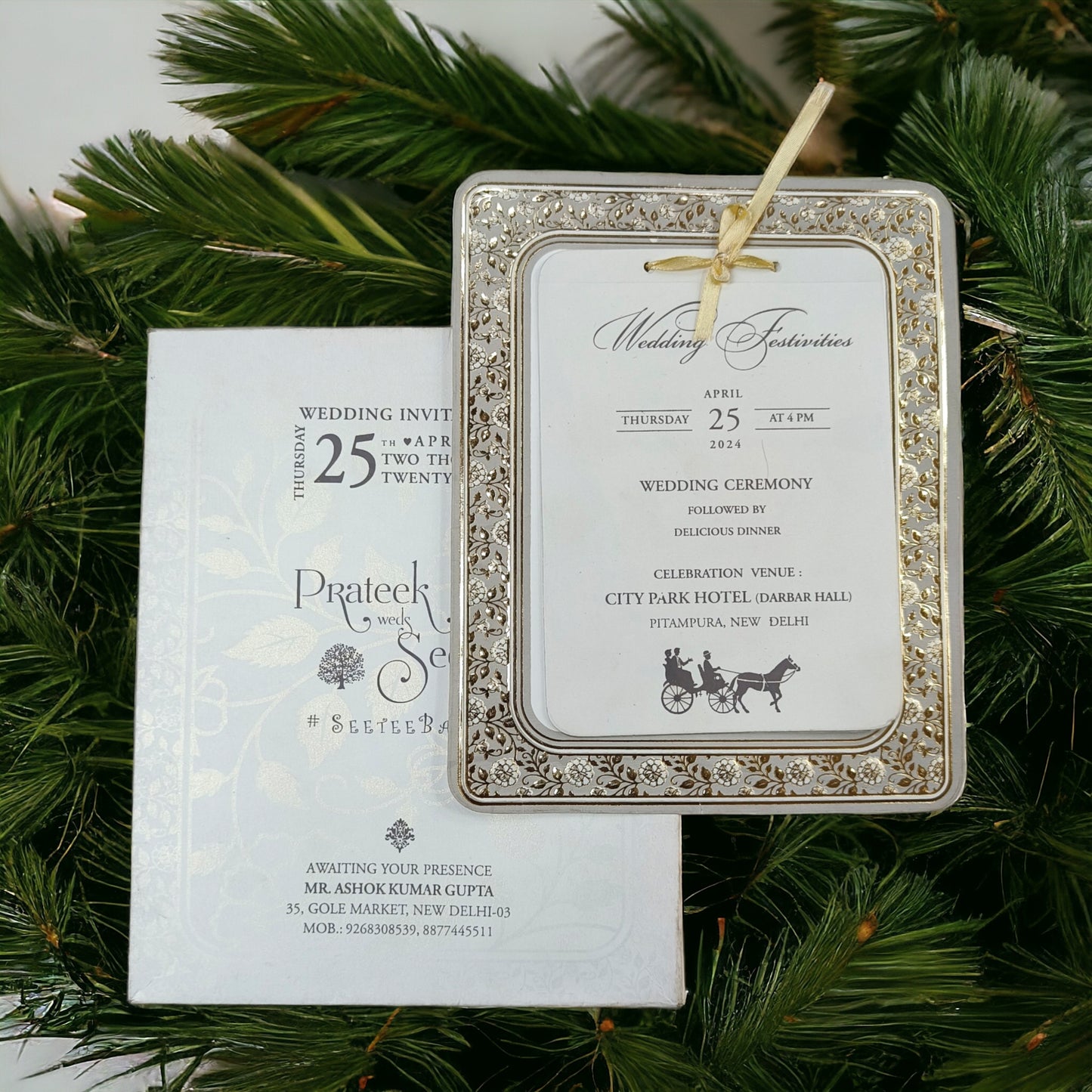 KLB570 Semi Box Paper Wedding Card with 2 Inserts & 1 Transparent Insert-Kalash Cards