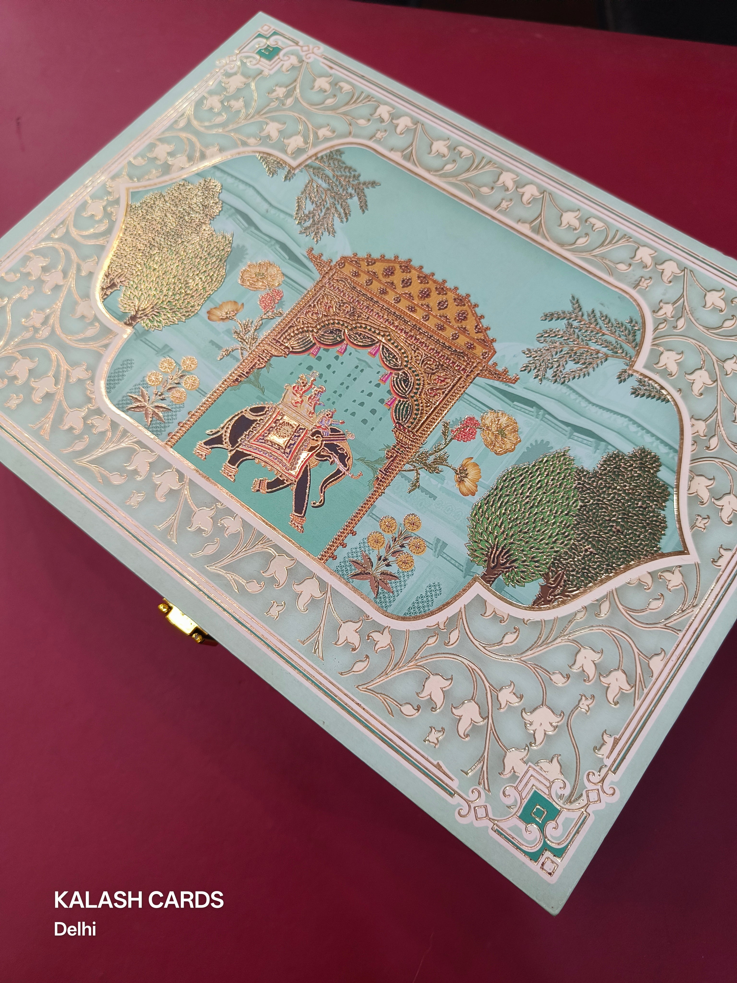 KL9009 Exclusive Elephant Design Luxury Gift Box with 2 Page Translucent Cover Card (2 Jars)-Kalash Cards