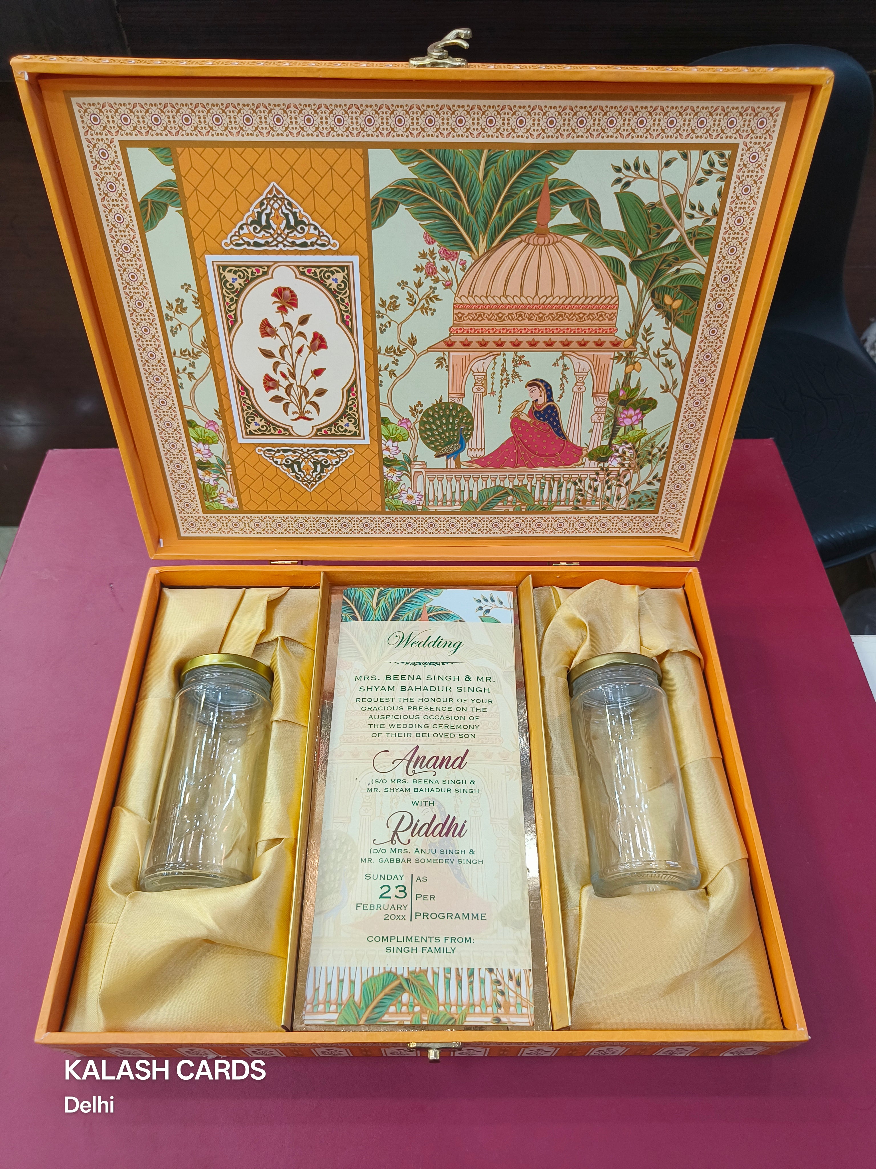KL9058 Royal Elephant Design Luxury Gift Box with 2 Printed Page Cards (2 Jars)-Kalash Cards