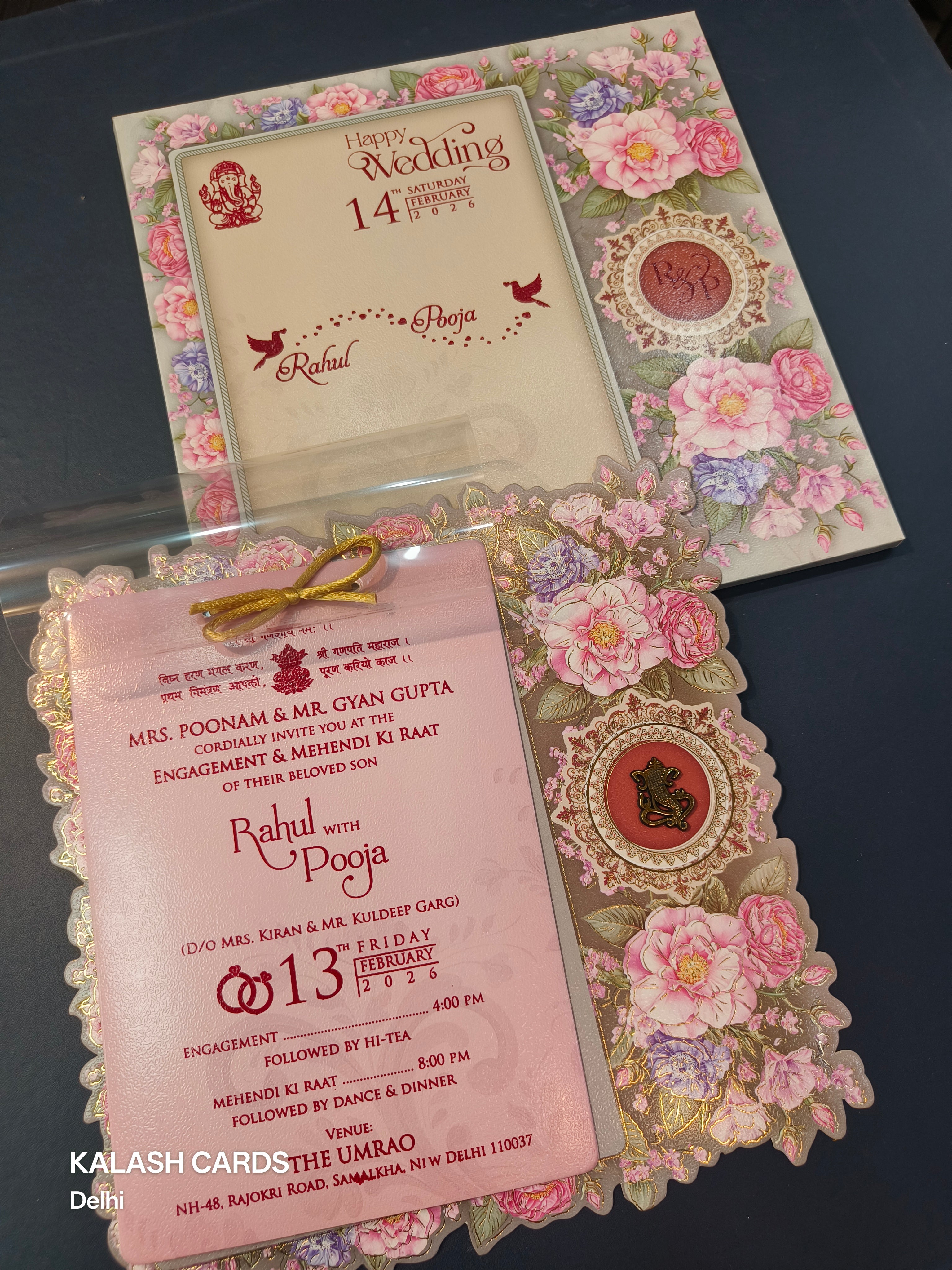 KLB590 Floral Design Paper Wedding Card (2 Page & 1 Transparent PVC)-Kalash Cards