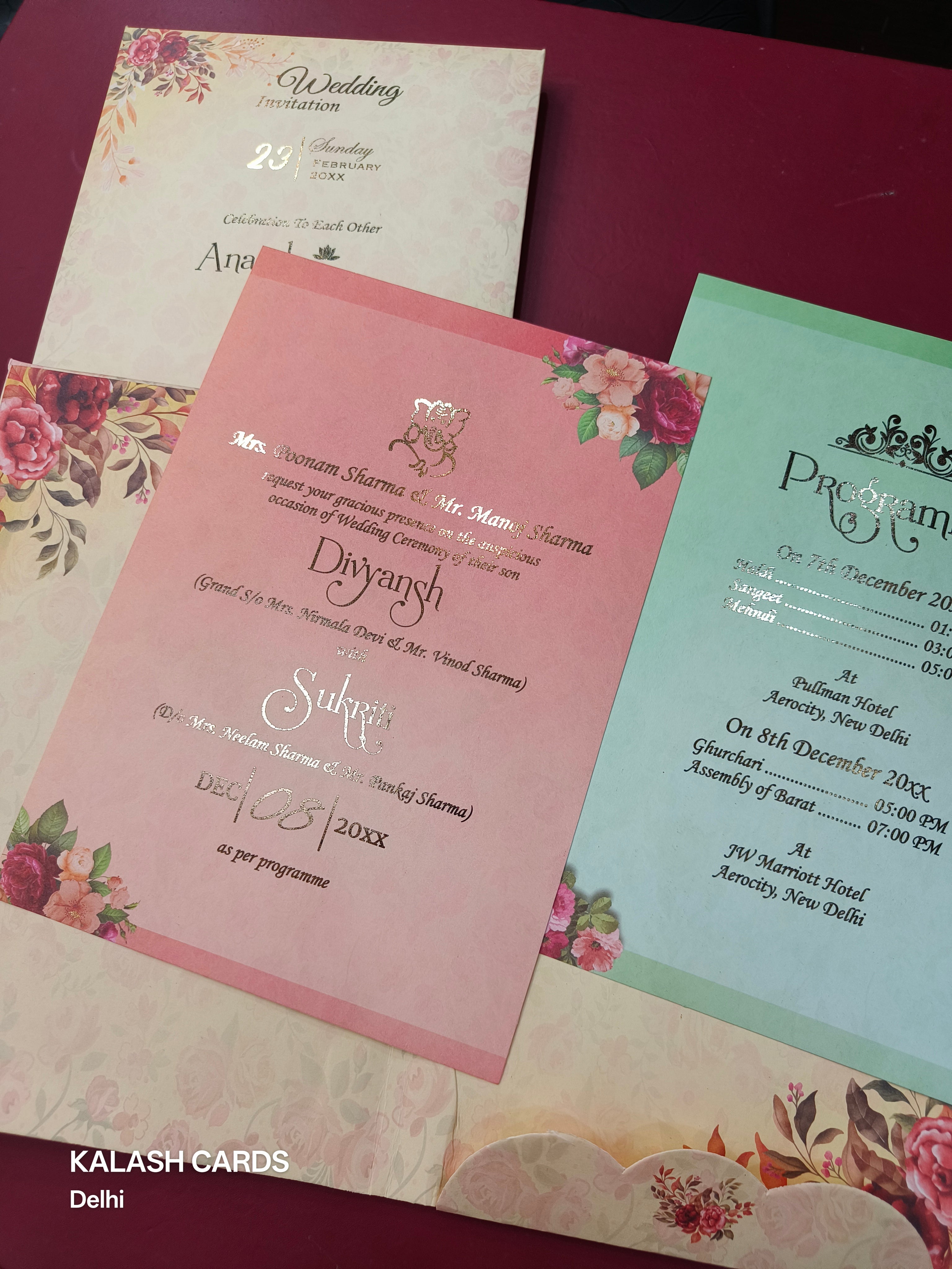 KLB1501 Premium Gold Foil Print Hardboard Wedding Card (2 Page)-Kalash Cards