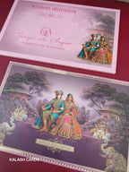 KLB539 Royal Maharaj Maharani Design Hardboard Padding Thick Wedding Card (2 Page)-Kalash Cards