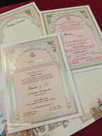 KLB522 Jharokha Raja Rani Theme Laser Cut Work Hardboard Padding Thick Wedding Card (2 Thick Page)-Kalash Cards