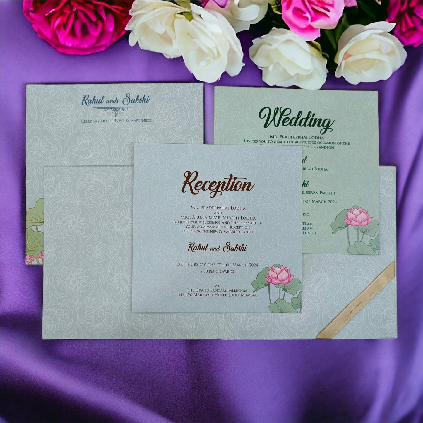 KLB553 Floral Design Luxury Thick Wedding Card-Kalash Cards