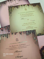 KLB512 Royal Barat Theme Glitter Gold Laser Cut Work Hardboard Padding Thick Wedding Card (2 Thick Page)-Kalash Cards
