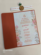 KL2159 Floral Theme Minimal Wedding Card with Flower Seal & Band (1 Page) - Pack of 10 Qty-Kalash Cards