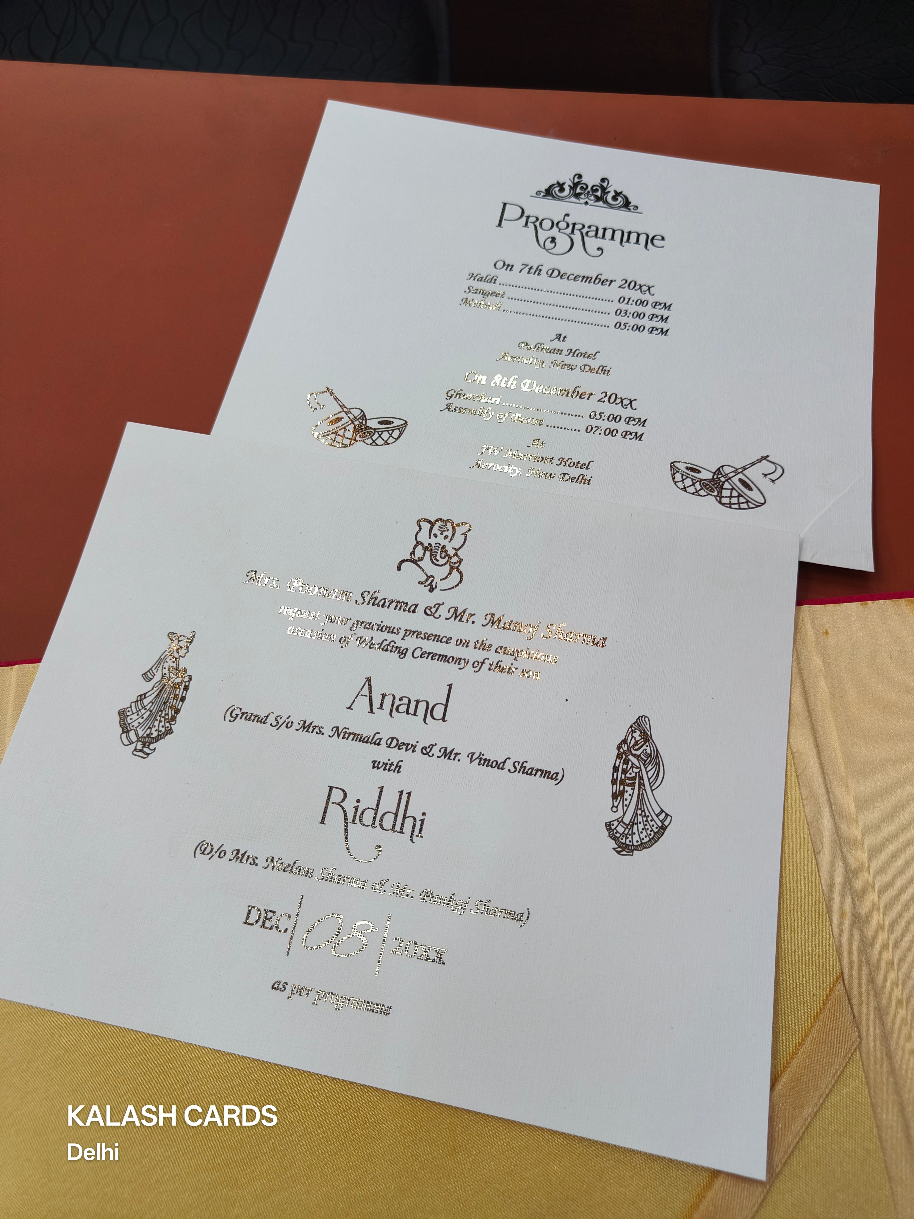 KLB1505 Luxury Velvet Gold Foil Print Hardboard Wedding Card (2 Page)-Kalash Cards