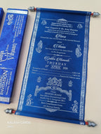 KL17 Blue Satin Fabric Scroll Wedding Card with Matching Box-Kalash Cards