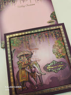 KLB512 Royal Barat Theme Glitter Gold Laser Cut Work Hardboard Padding Thick Wedding Card (2 Thick Page)-Kalash Cards