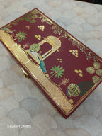 KL9086 Pichwai Theme Design Luxury Gift Box with 2 Page Cards (2 Jars)-Kalash Cards