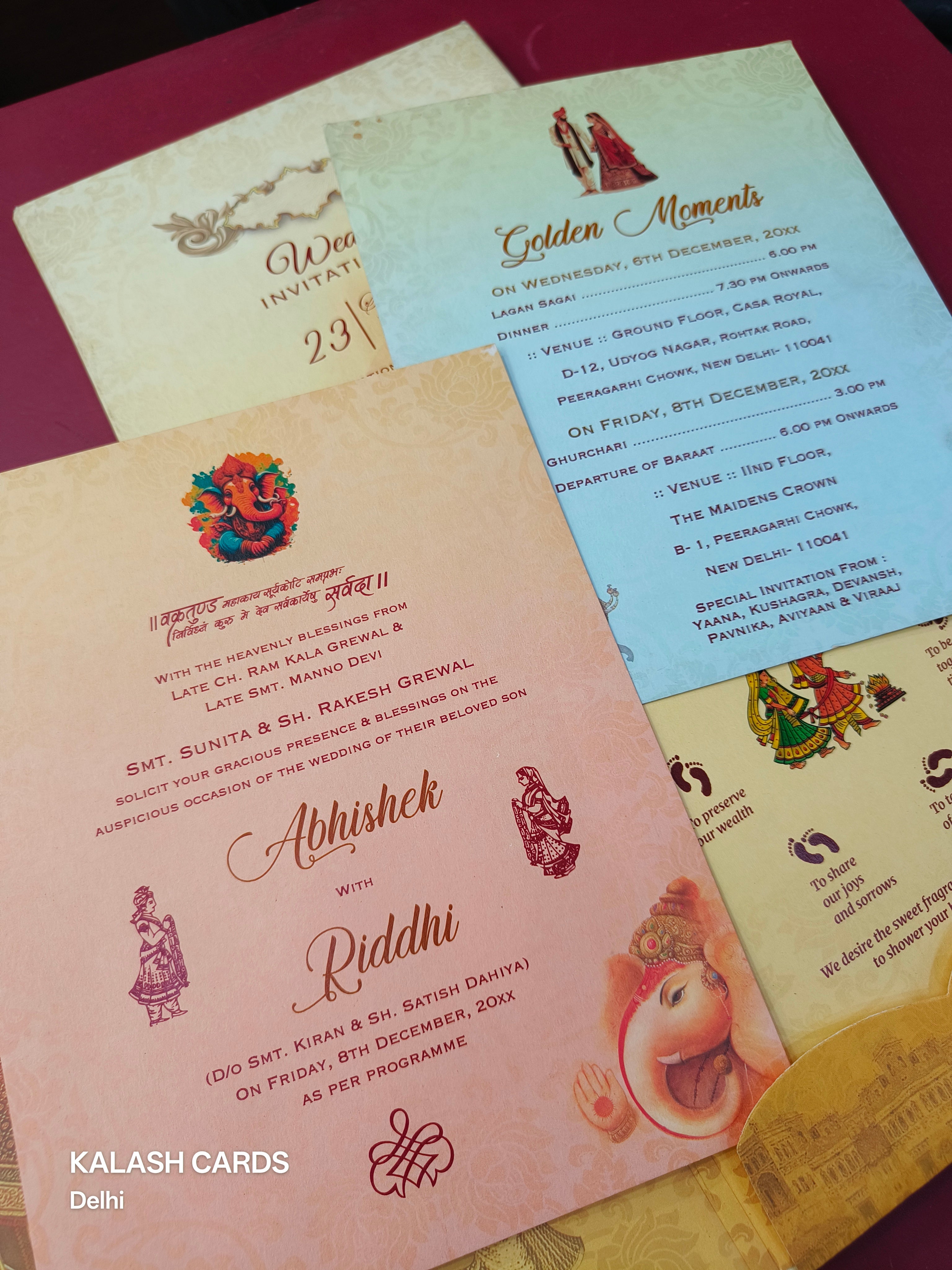 KL03651 Hindu Hardboard Padding Thick Wedding Card with 2 Page and Envelope-Kalash Cards