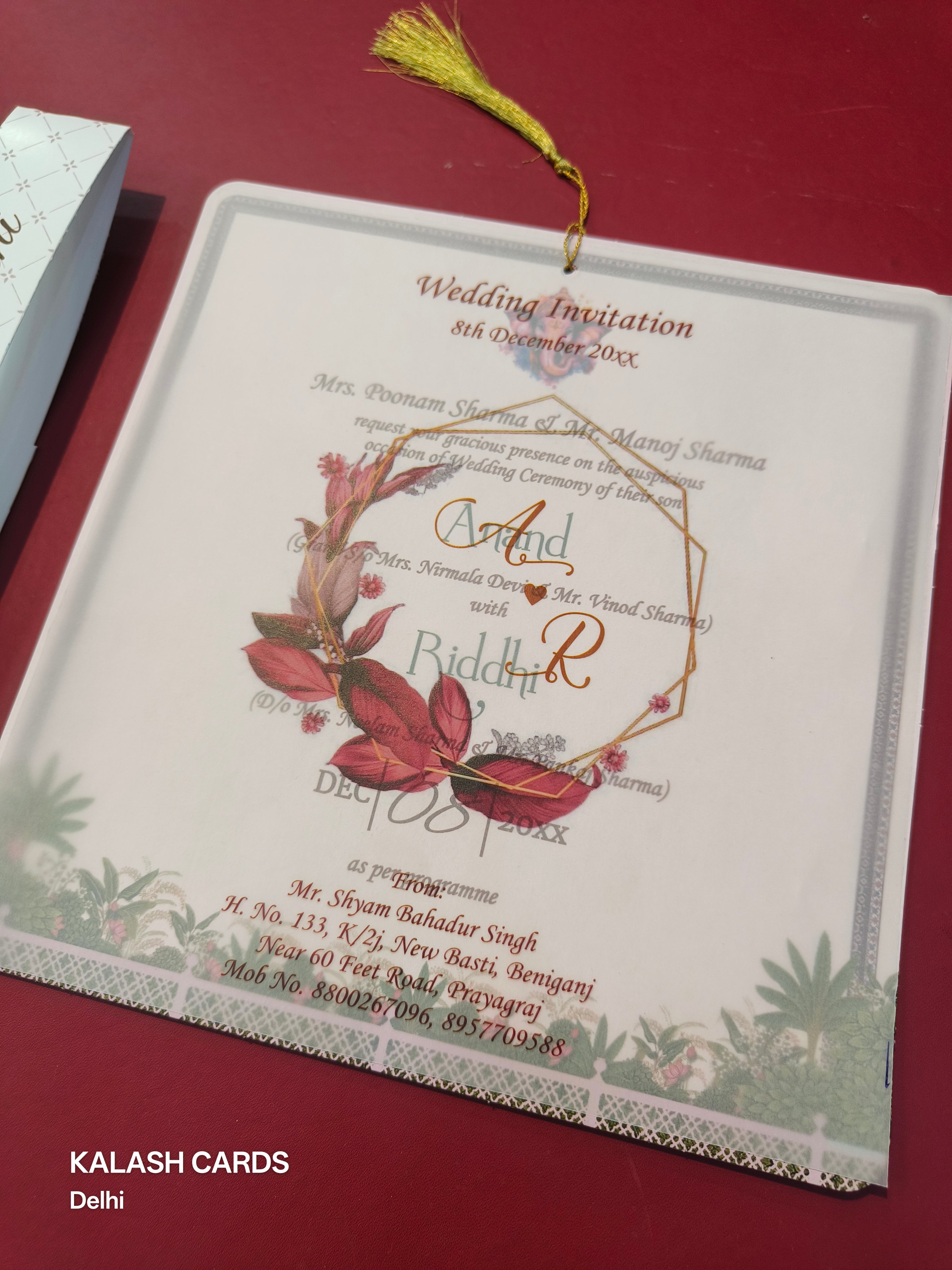 KL1806 Translucent Cover Luxury Wedding Card (2 Page)-Kalash Cards