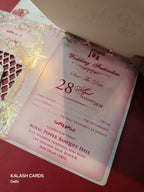 KLB579 Carry Bag Style Cut Work Raja Rani Design Paper Wedding Card (2 Page & 1 Transparent PVC)-Kalash Cards