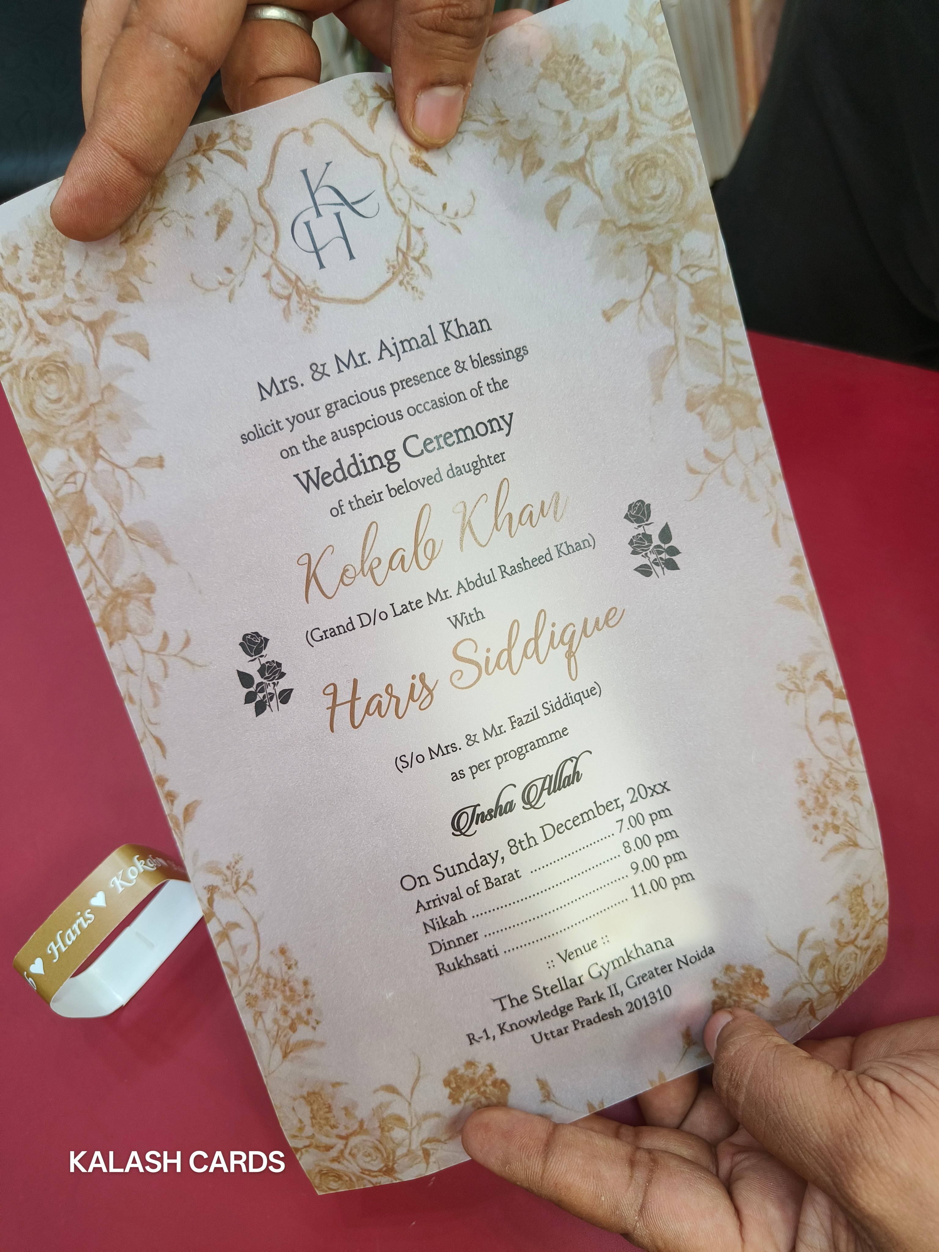 KL2142 Luxury Translucent Scroll Wedding Card with Matching Box Cover and Personalised Band-Kalash Cards