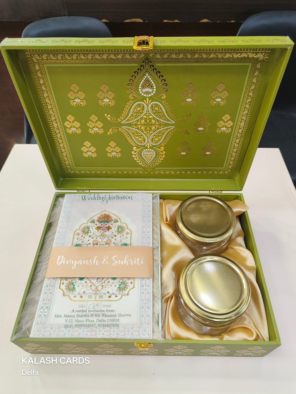KL9030 Royal Design Luxury Gift Box with 2 Page Translucent Cover Card (2 Jars)-Kalash Cards